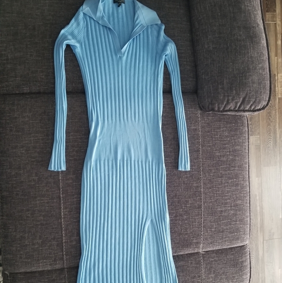 Rag and bone clingy collared blue dress - Picture 3 of 6